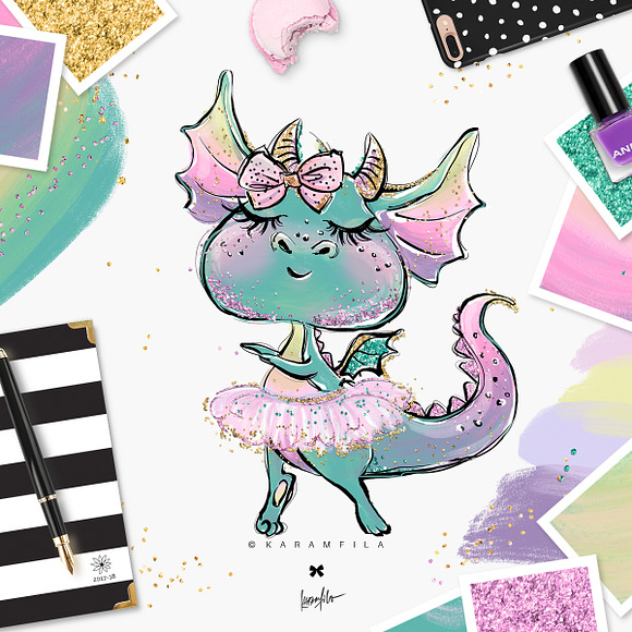 Cute Dragons Clipart in Illustrations - product preview 11
