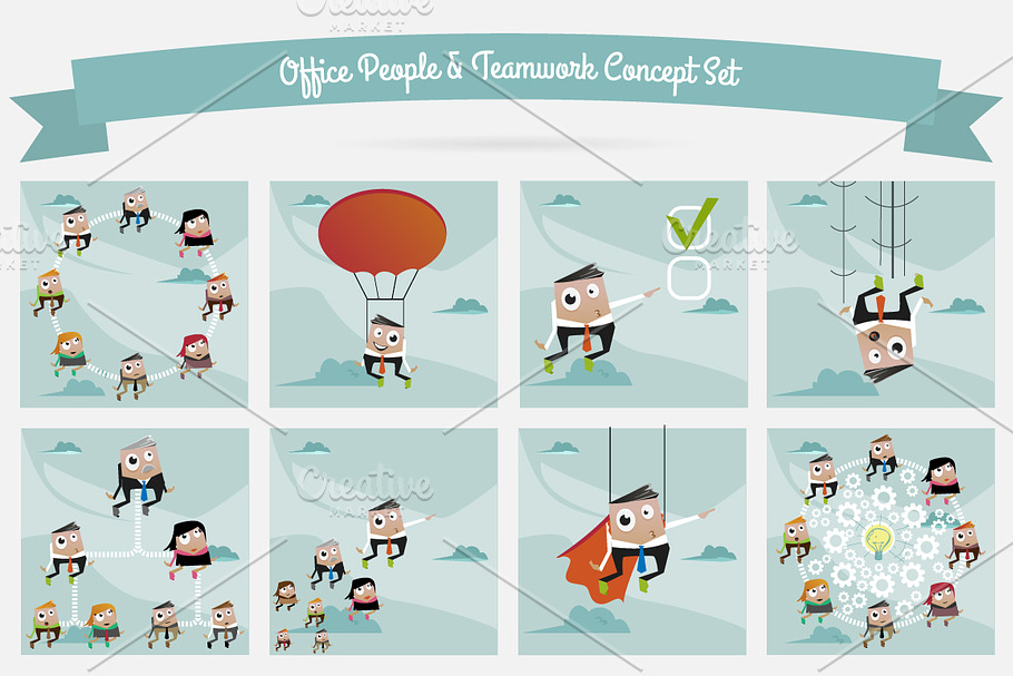 Office people & Teamwork Concept Set in Illustrations - product preview 8