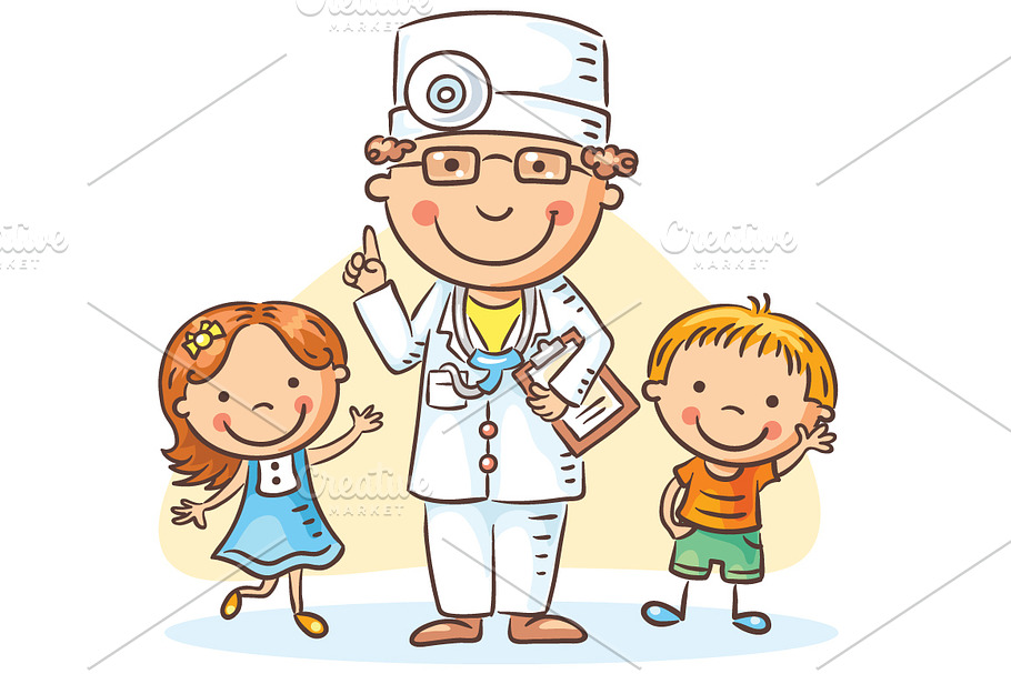 Doctor with happy little children in Illustrations - product preview 8