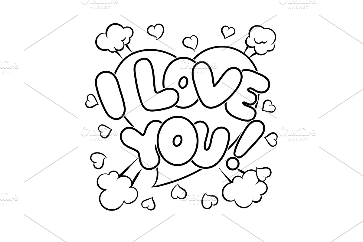I love you words comic book coloring vector in Illustrations - product preview 8