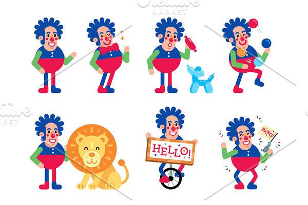 Funny Flat Circus Clown and Lion