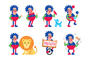 Funny Flat Circus Clown and Lion