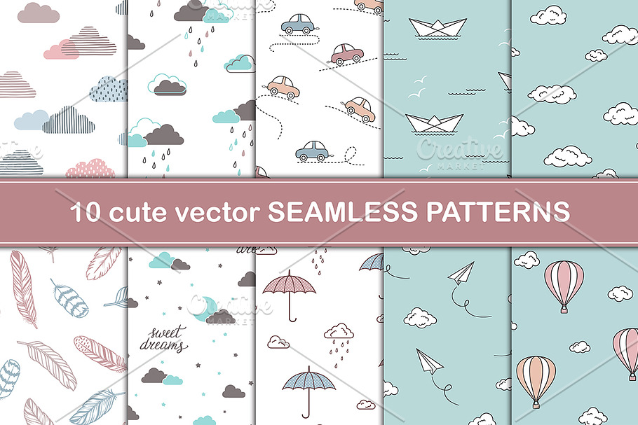 10 cute Vector Seamless Patterns