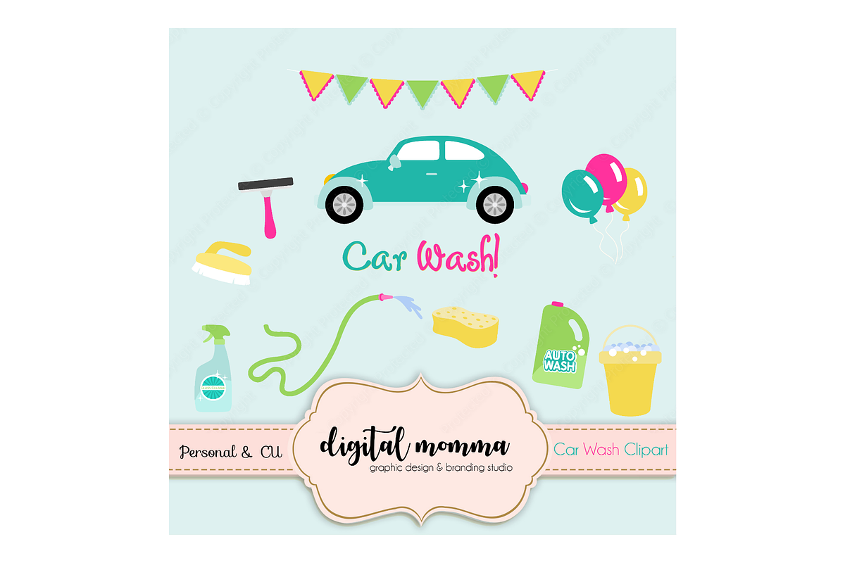Car Wash Clipart Set in Illustrations - product preview 8