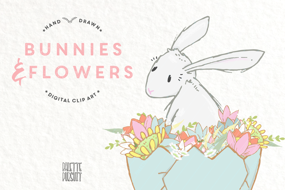 Bunnies and flowers, nursery decor in Illustrations - product preview 8