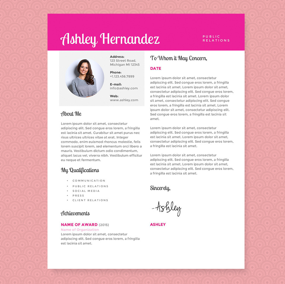 Bright Pink Resume Template Package Creative Resume Templates