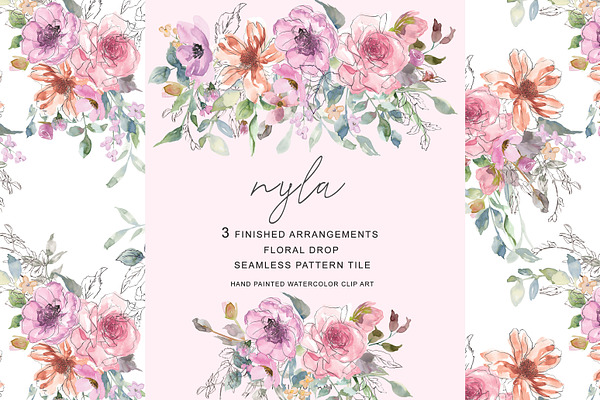Sketch Style Florals Clipart Set