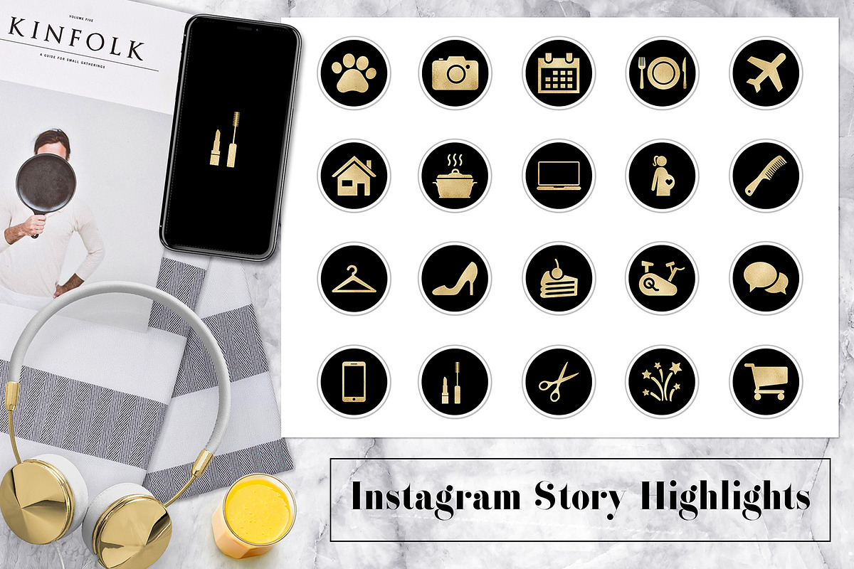 Gold & Black Instagram Icons in Instagram Templates - product preview 8