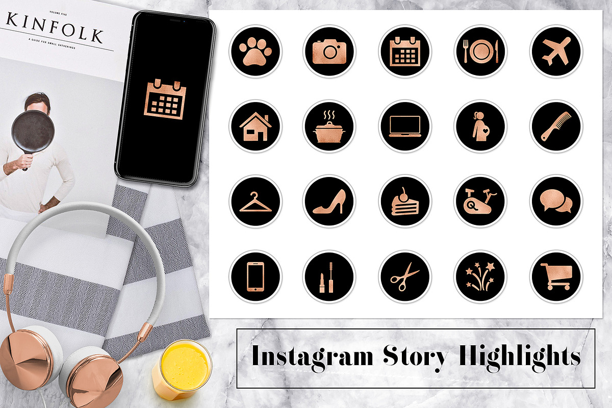 Black & Copper Instagram Highlights in Instagram Templates - product preview 8