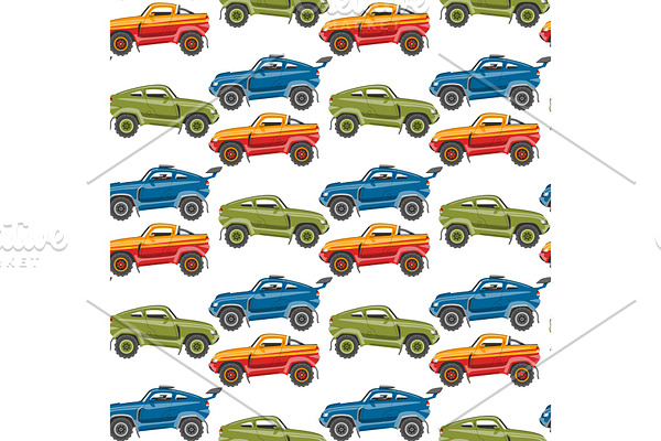 Vector seamless pattern background luxury car transportation detailed auto business transport design.
