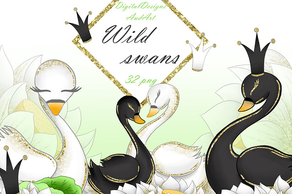 Wild swans clipart