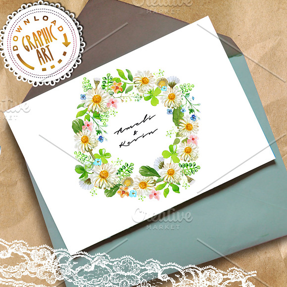 Daisies Bouquet Clipart Watercolor  in Illustrations - product preview 1