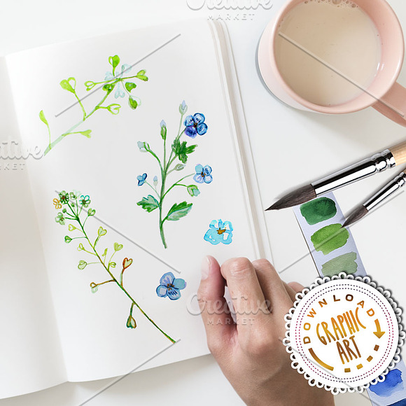 Daisies Bouquet Clipart Watercolor  in Illustrations - product preview 3