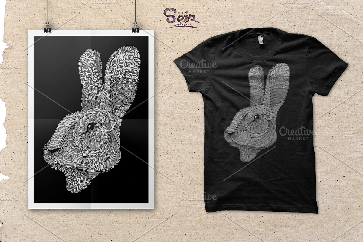 Rabbit T-shirt design (Hand drawn) in Illustrations - product preview 8