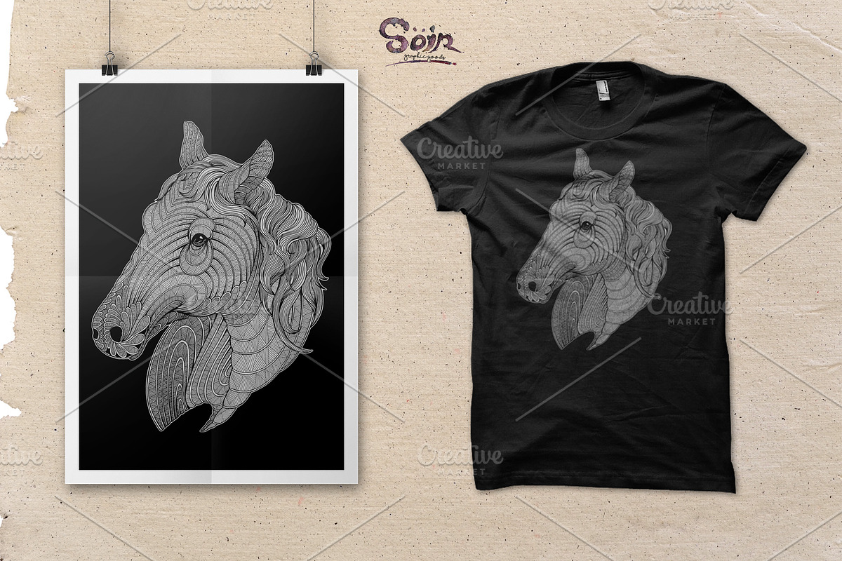 Horse T-shirt design (Hand drawn) in Illustrations - product preview 8