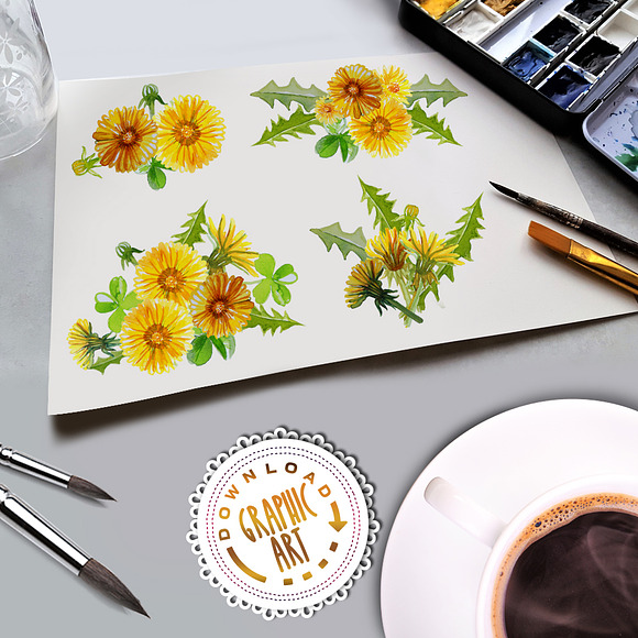 Summer Dandelion Clipart Watercolor  in Illustrations - product preview 2