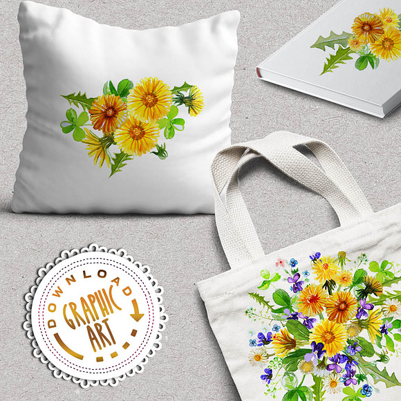 Summer Dandelion Clipart Watercolor  in Illustrations - product preview 4