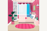 Empty pink children room for girl