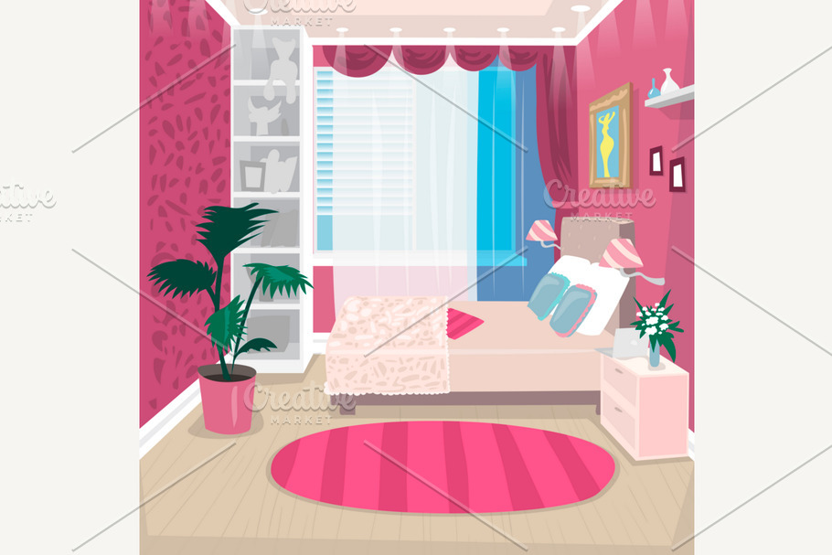 Empty pink children room for girl in Illustrations - product preview 8