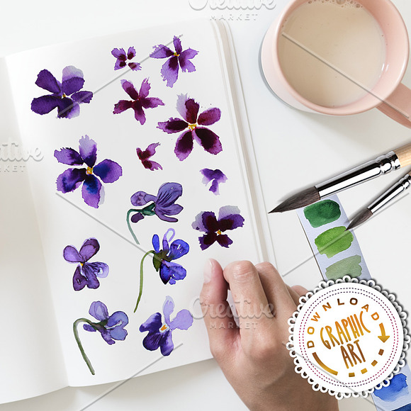 Garden Violet Clipart Purple Bouquet in Illustrations - product preview 1
