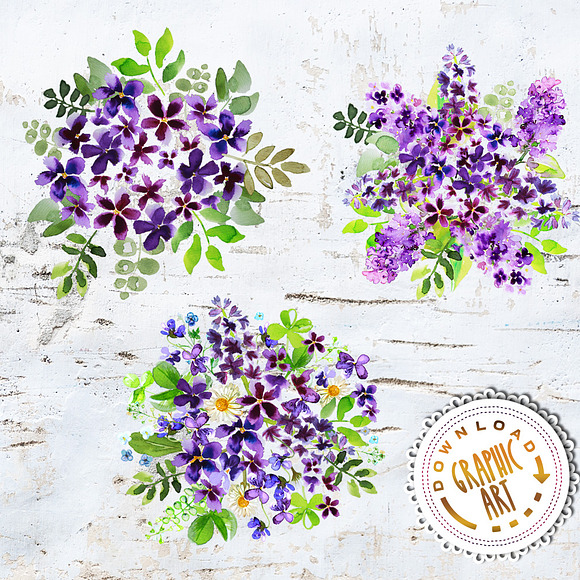 Garden Violet Clipart Purple Bouquet in Illustrations - product preview 3