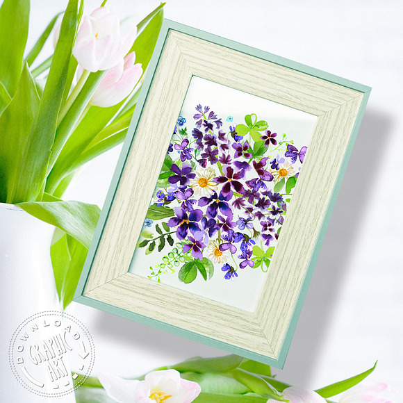 Garden Violet Clipart Purple Bouquet in Illustrations - product preview 6