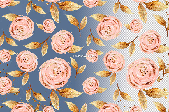 Blush & Gold Floral Clipart in Illustrations - product preview 8