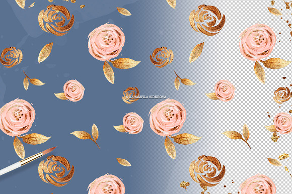 Blush & Gold Floral Clipart in Illustrations - product preview 9