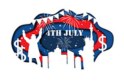 Paper cut banner for Independence Day July 4 USA