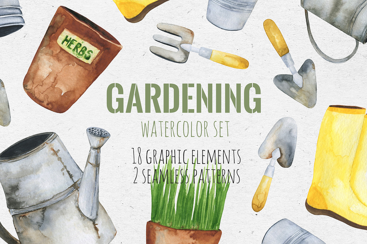 Gardening. Watercolor set in Illustrations - product preview 8