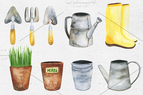 Gardening. Watercolor set in Illustrations - product preview 1