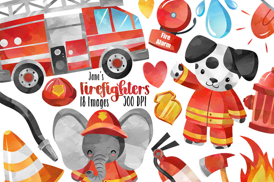 Watercolor Firefighter Clipart