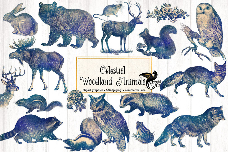 Celestial Woodland Animals Clipart