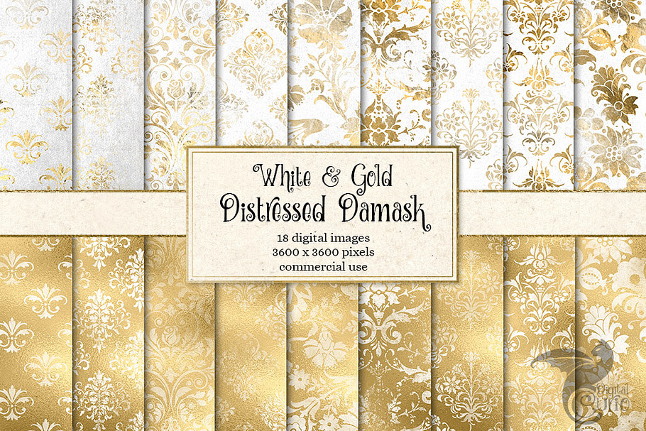 White and Gold Damask Textures