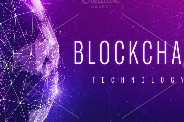 Blockchain technology futuristic hud banner.