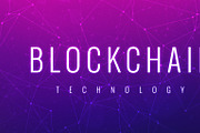 Blockchain technology futuristic ultraviolet hud banner.