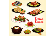 Korean cuisine menu icon of meat and seafood dish