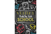Back to school chalk sketch banner on blackboard