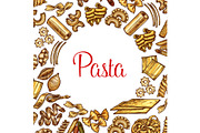 Pasta poster with frame of italian macaroni sketch