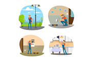 Electrician with tool icon of electrical service