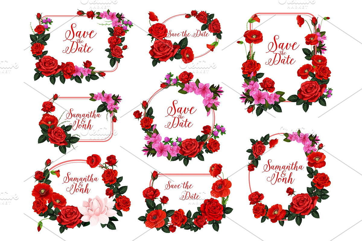 Save the Date flower frame for wedding invitation in Illustrations - product preview 8
