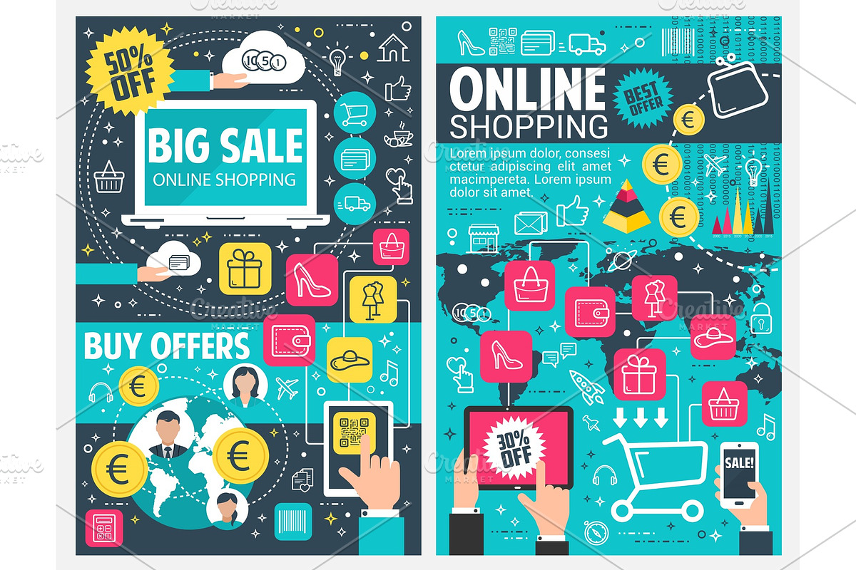 Online shopping banner of web business technology in Illustrations - product preview 8