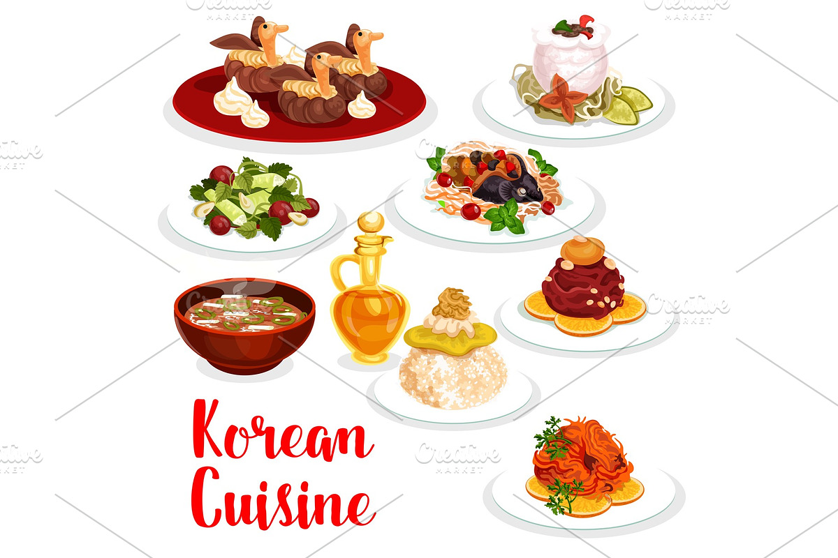 Korean cuisine restaurant lunch icon of asian food in Illustrations - product preview 8