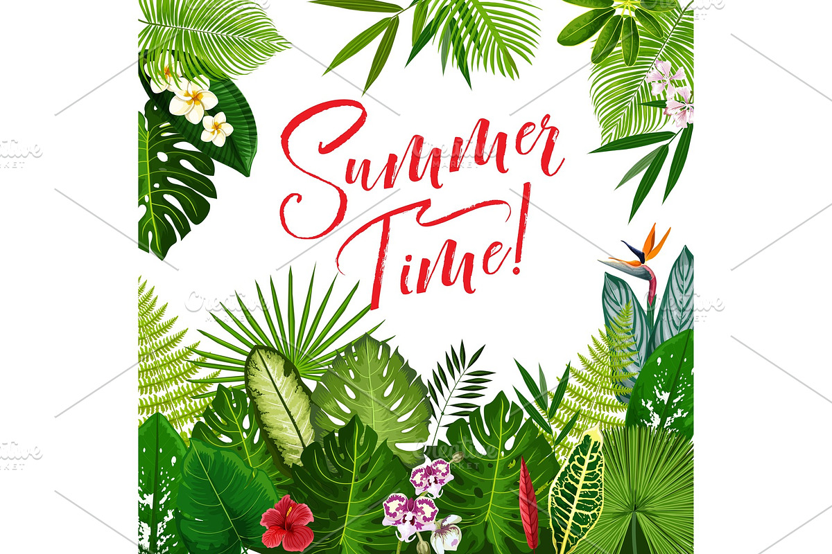 Summer Time poster with tropical flower and palm in Illustrations - product preview 8