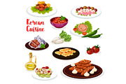 Korean cuisine icon of seafood and vegetable dish