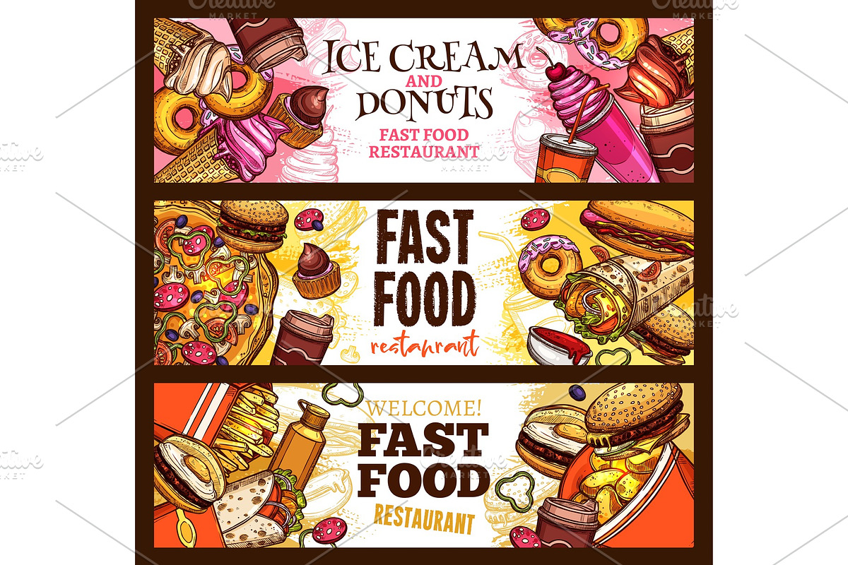 Fast food burger restaurant menu banner design in Illustrations - product preview 8