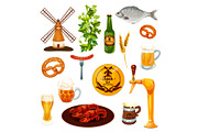 Beer drink and snack food icon for bar, pub design