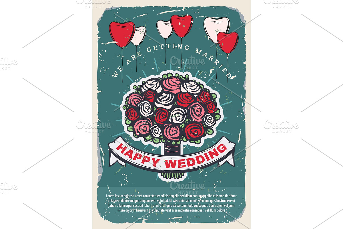 Wedding invitation template with bride bouquet in Illustrations - product preview 8