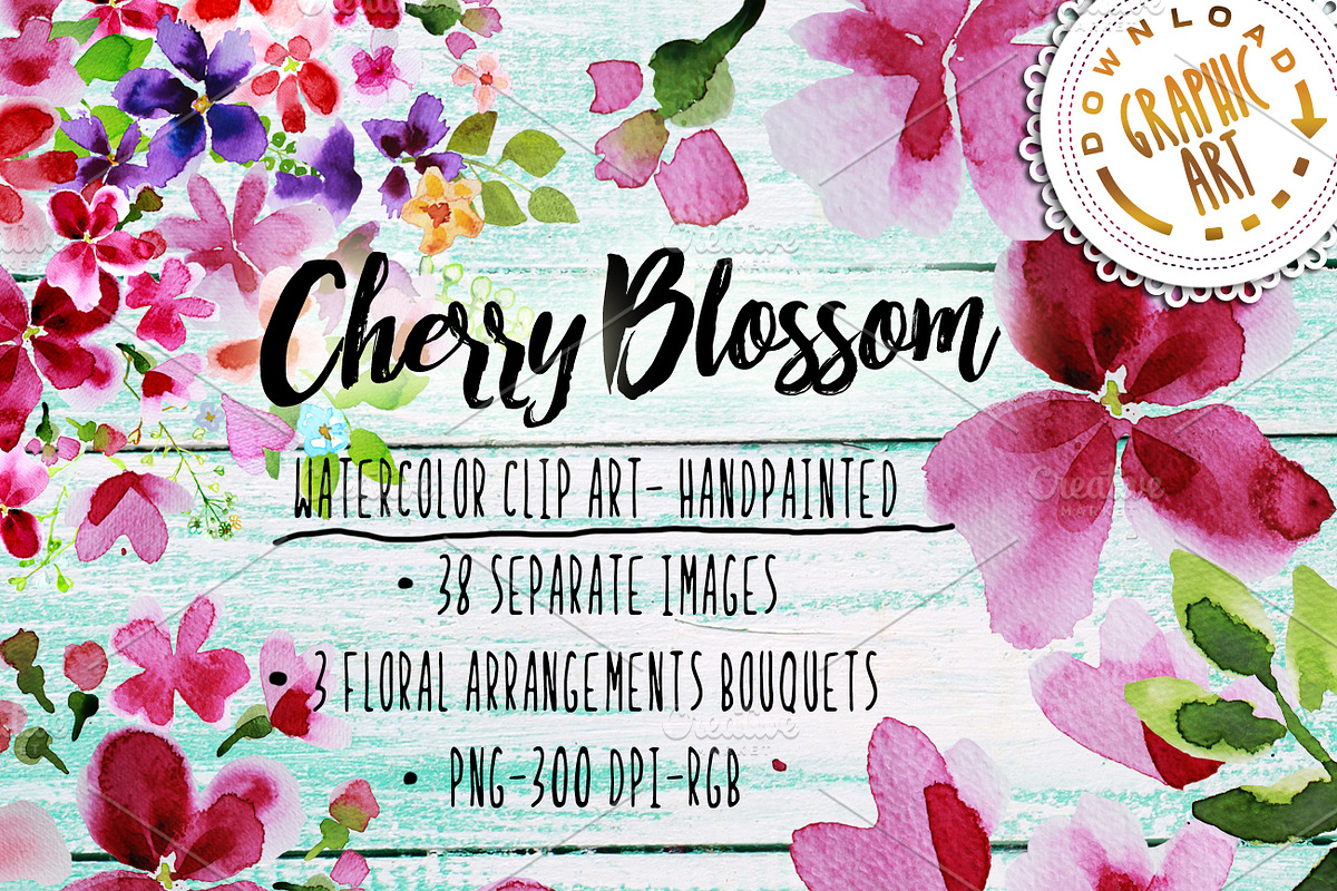 Cherry Blossom Watercolor Clipart in Illustrations - product preview 8