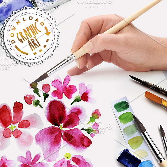 Cherry Blossom Watercolor Clipart in Illustrations - product preview 3